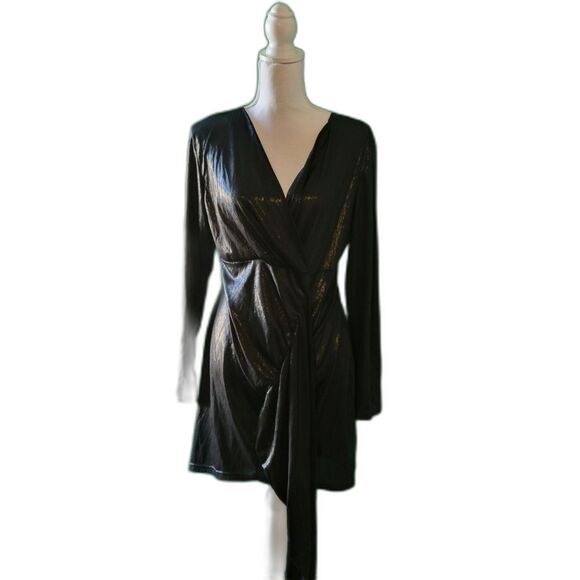 Long Sleeve Ruched Bodycon Glitter Dress Sz XL - Picture 2 of 6